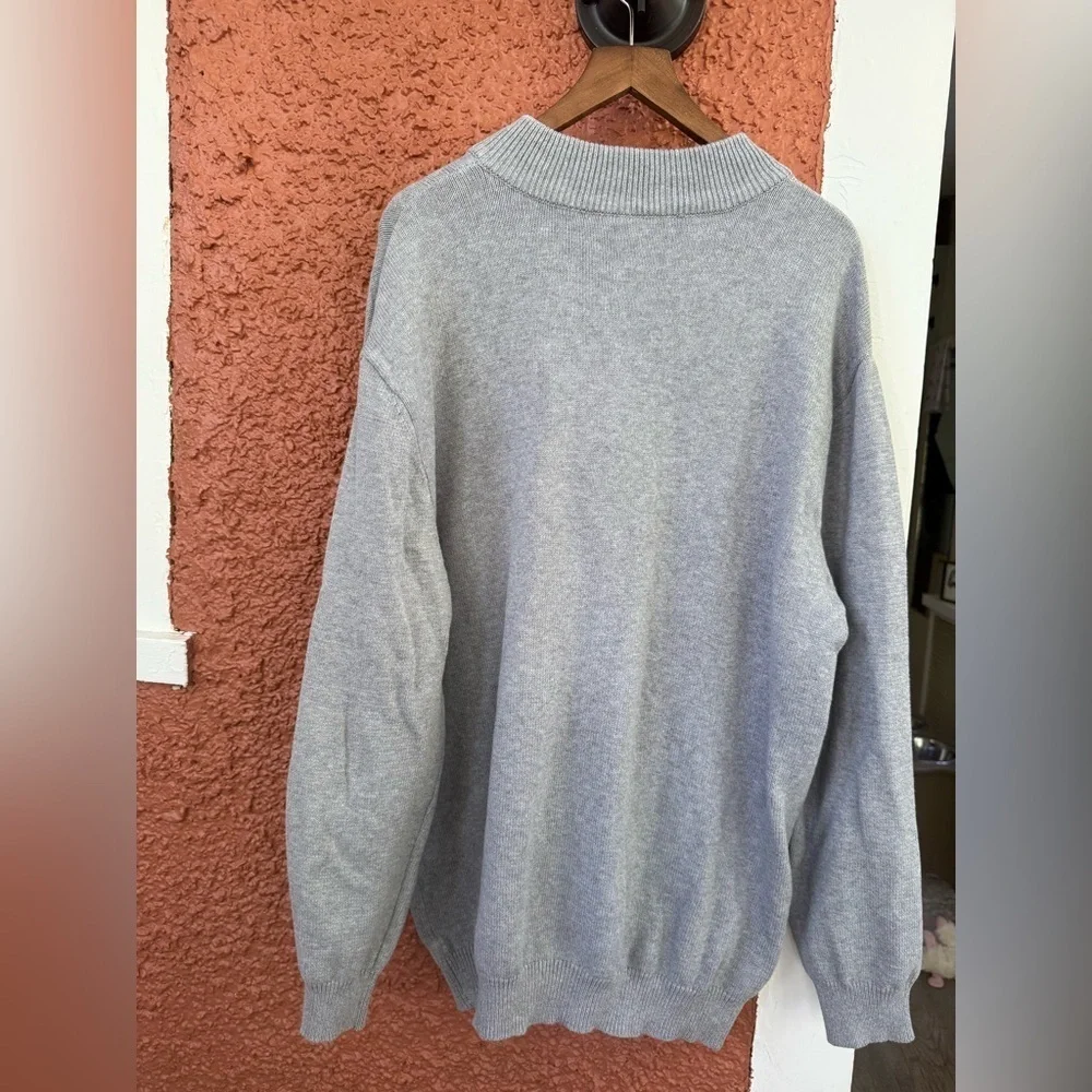 Men’s Sweater Gray 1/4 Zip Cotton Nylon Knit Pullover Casual Preppy Size 2XL